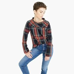 J.Crew Women's Multicolor Plaid Jeweled Funnel-Neck Top Size 6 holiday